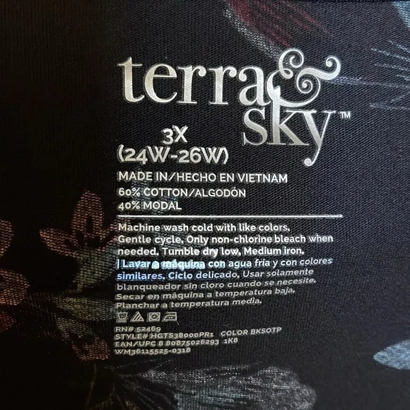 Terra & Sky Women's Flower Long Sleeves Floral Print Plus 3X - Picture 5 of 8